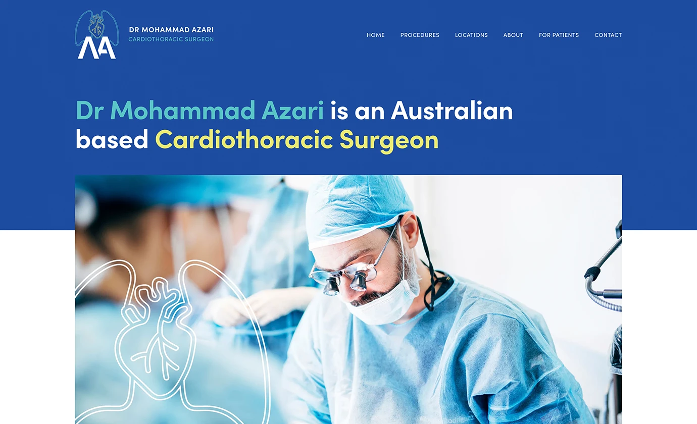 Dr Mohammad Azari Cardiothoracic Surgeon website design. Eureka Creative Kiama